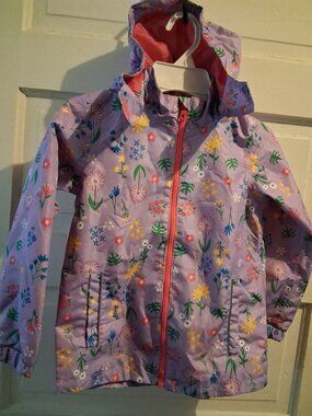 Lily & Dan Rain Jacket / 6-7 Purple/Floral Removable Snap Hood